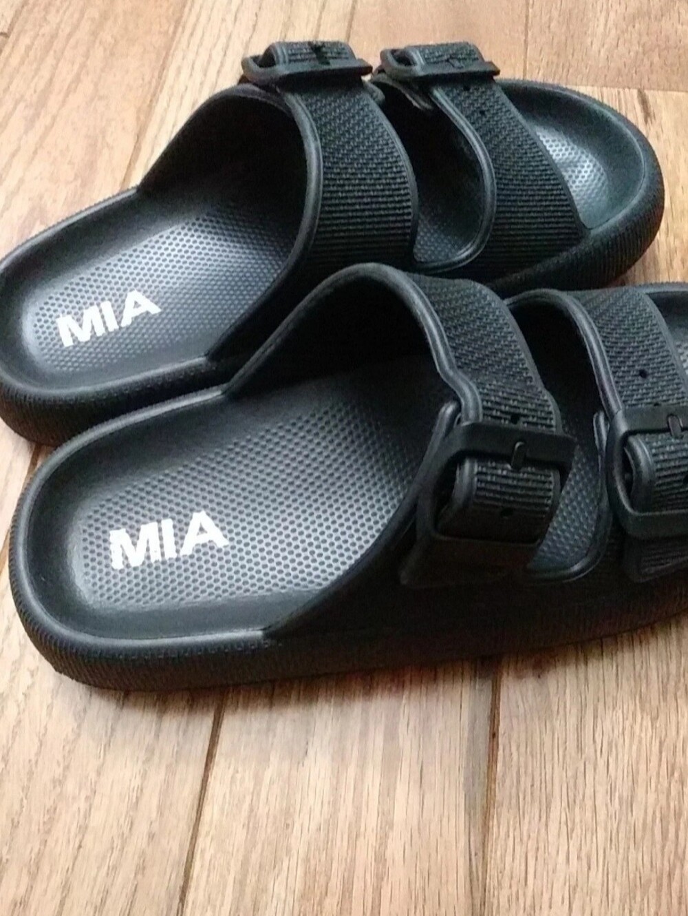 MIA Womens Black Adjustable Double-Strap Slide Sandals Size 7. - Picture 2 of 10